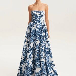 MillaNova Blue and White Hydrangea Strapless Formal Dress